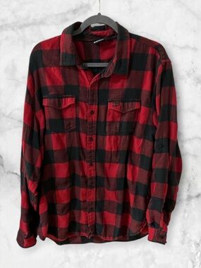 Burnside red and black plaid flannel button down shirt size 2XL